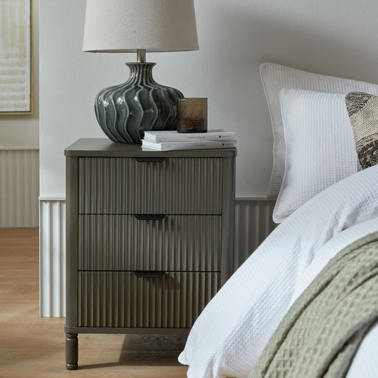 Reed Collection 3 Drawer Bedside Table - BROWN