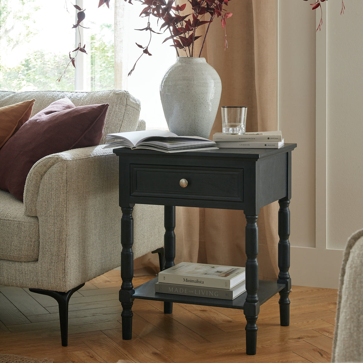 Contour Collection 1 Drawer Side Table - BLACK