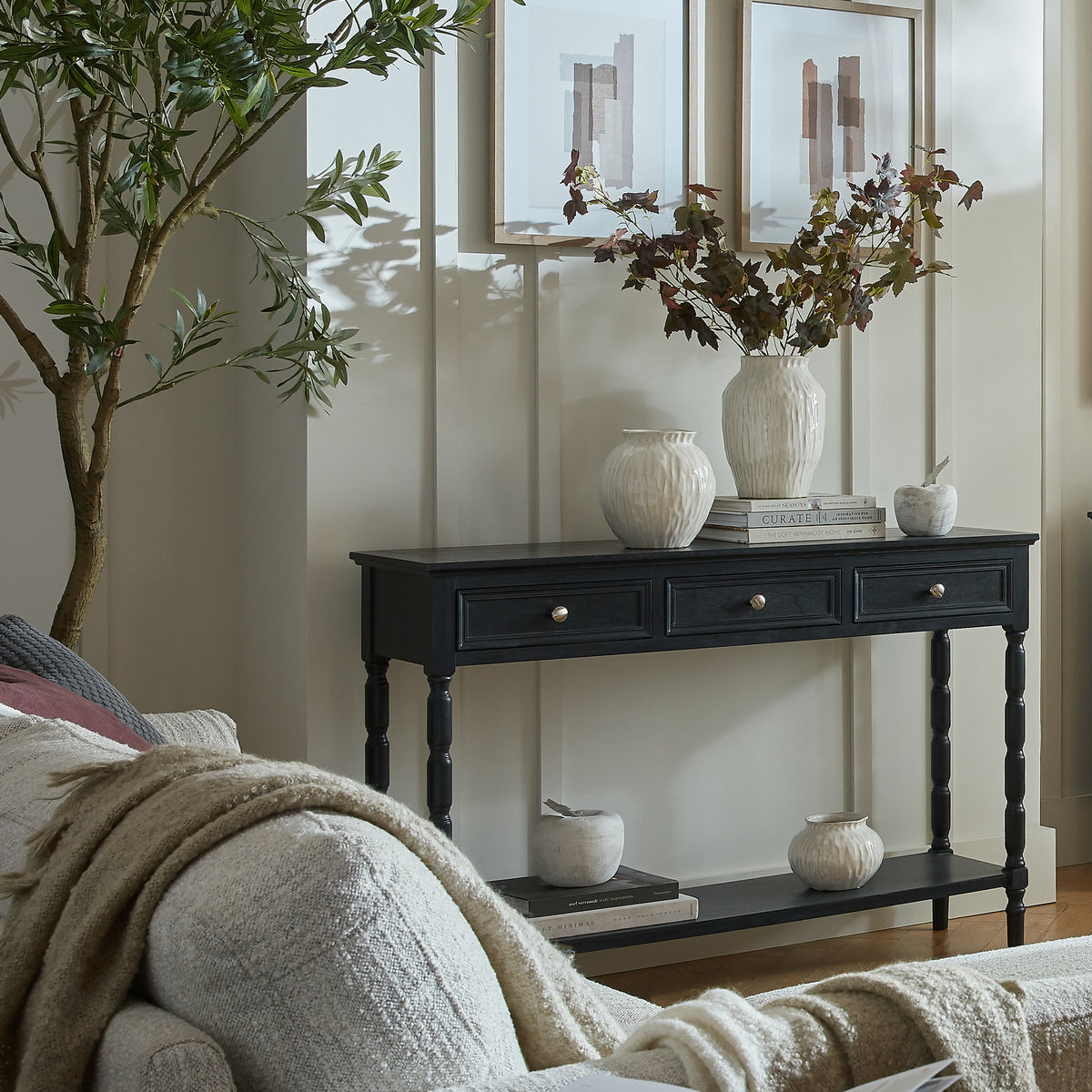 Contour Collection 3 Drawer Console - BLACK