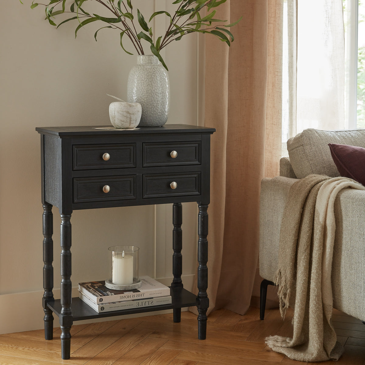 Contour Collection 4 Drawer Side Table - BLACK