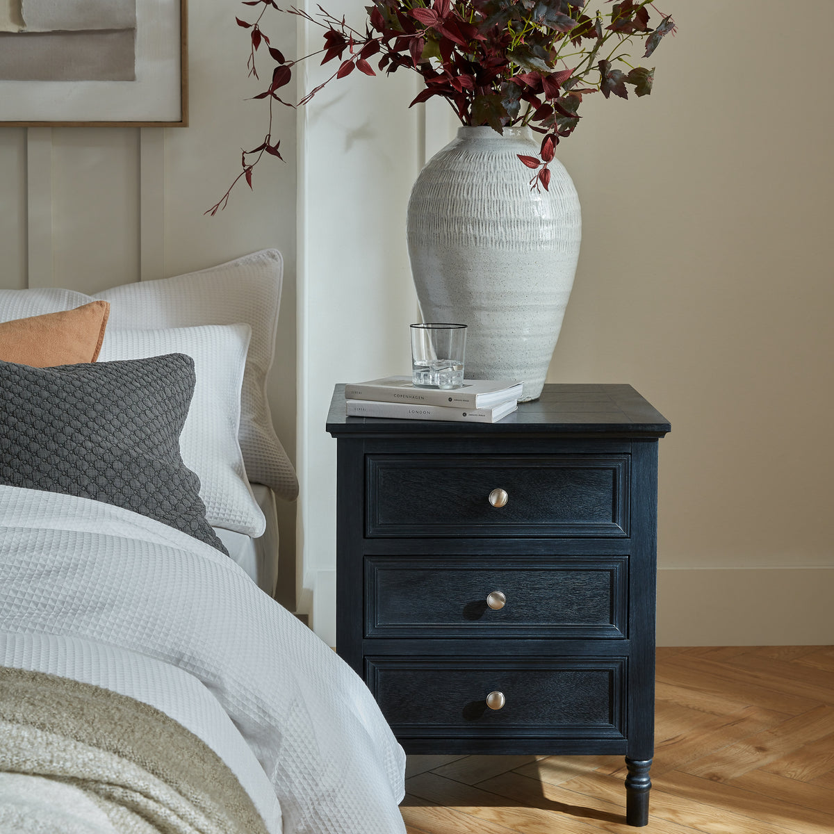 Contour Collection 3 Drawer Side Table - BLACK