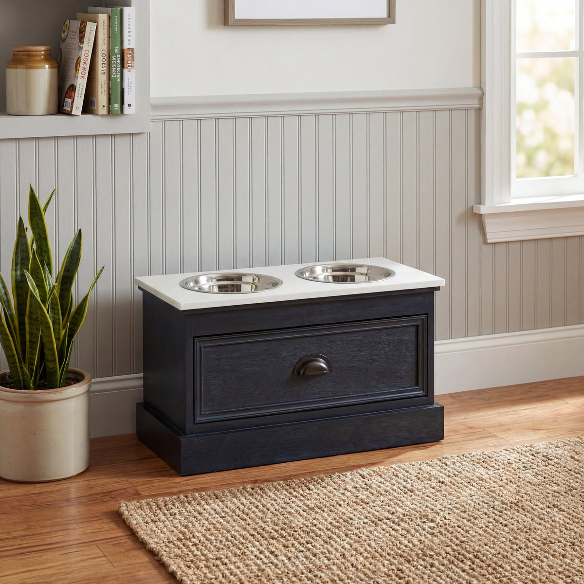 Contour Collection Pet Feeder Table - BLACK