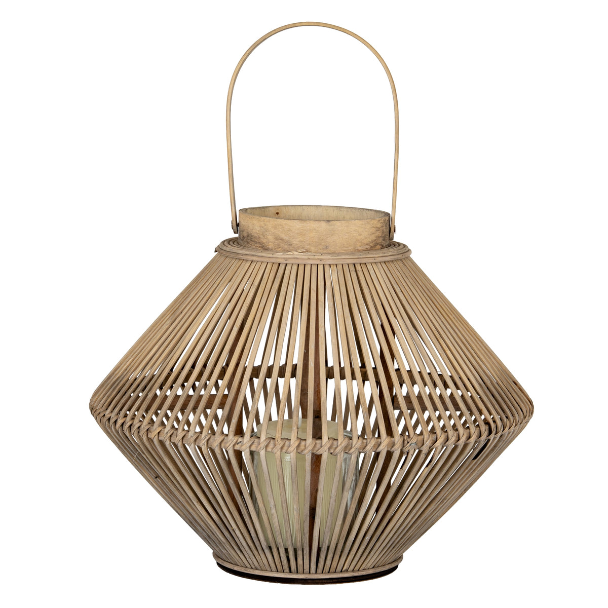Cone Wicker Lantern With Glass Holder - BROWN