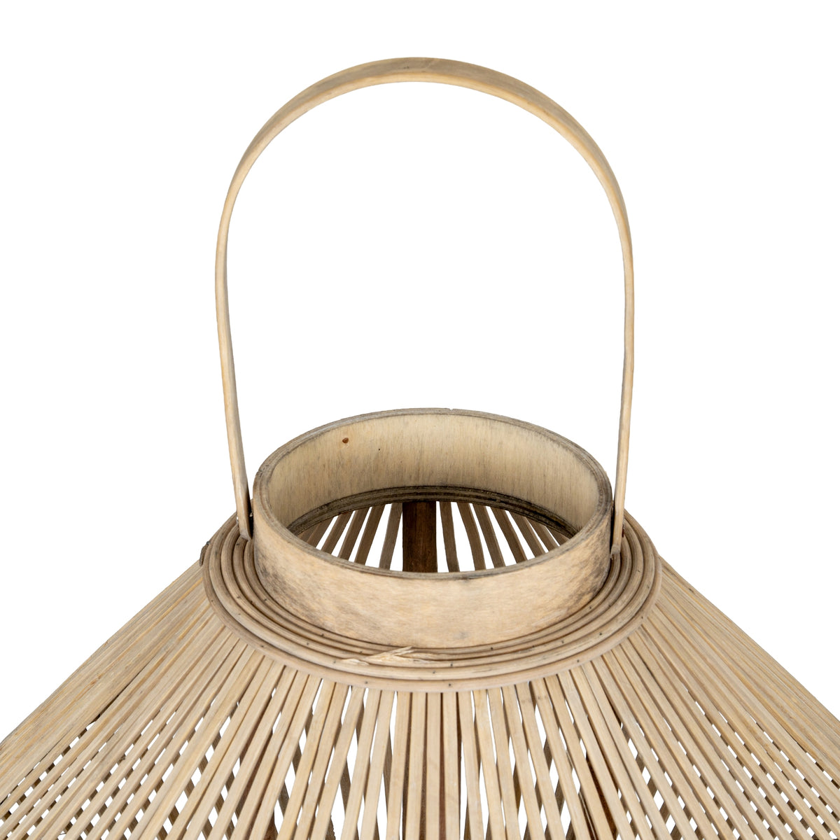 Cone Wicker Lantern With Glass Holder - BROWN