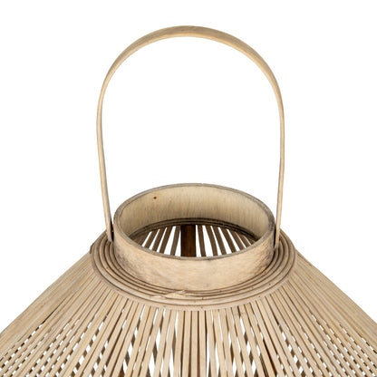 Cone Wicker Lantern With Glass Holder - BROWN