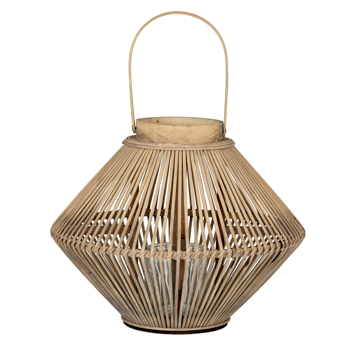 Cone Wicker Lantern With Glass Holder - BROWN