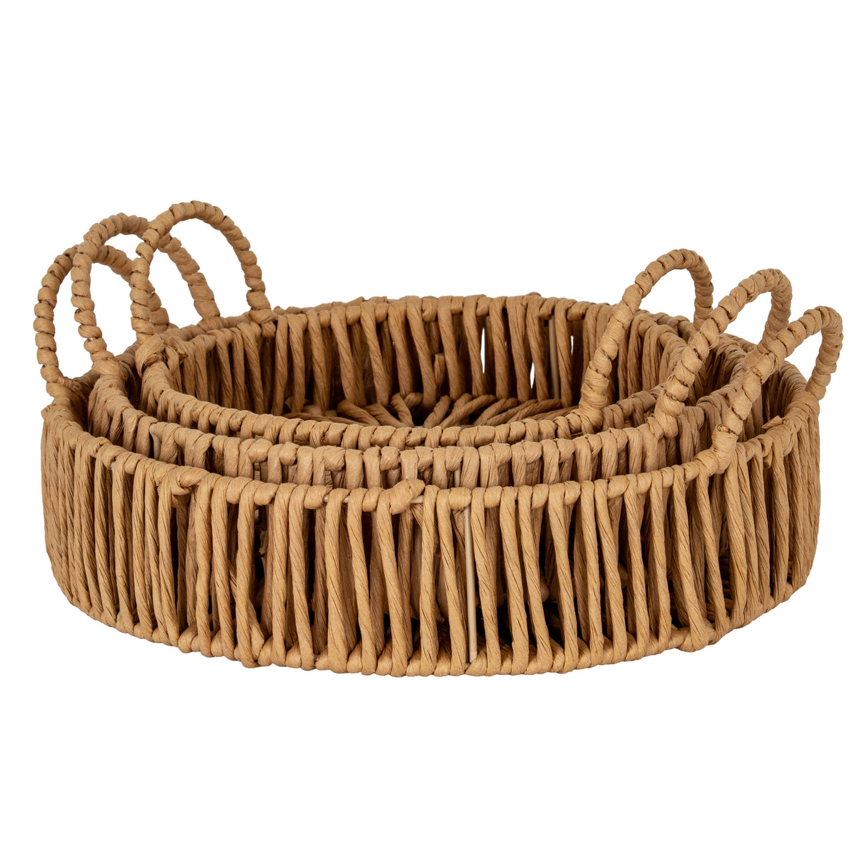 Large Loop Handle Set of 3 Round Trays - BROWN
