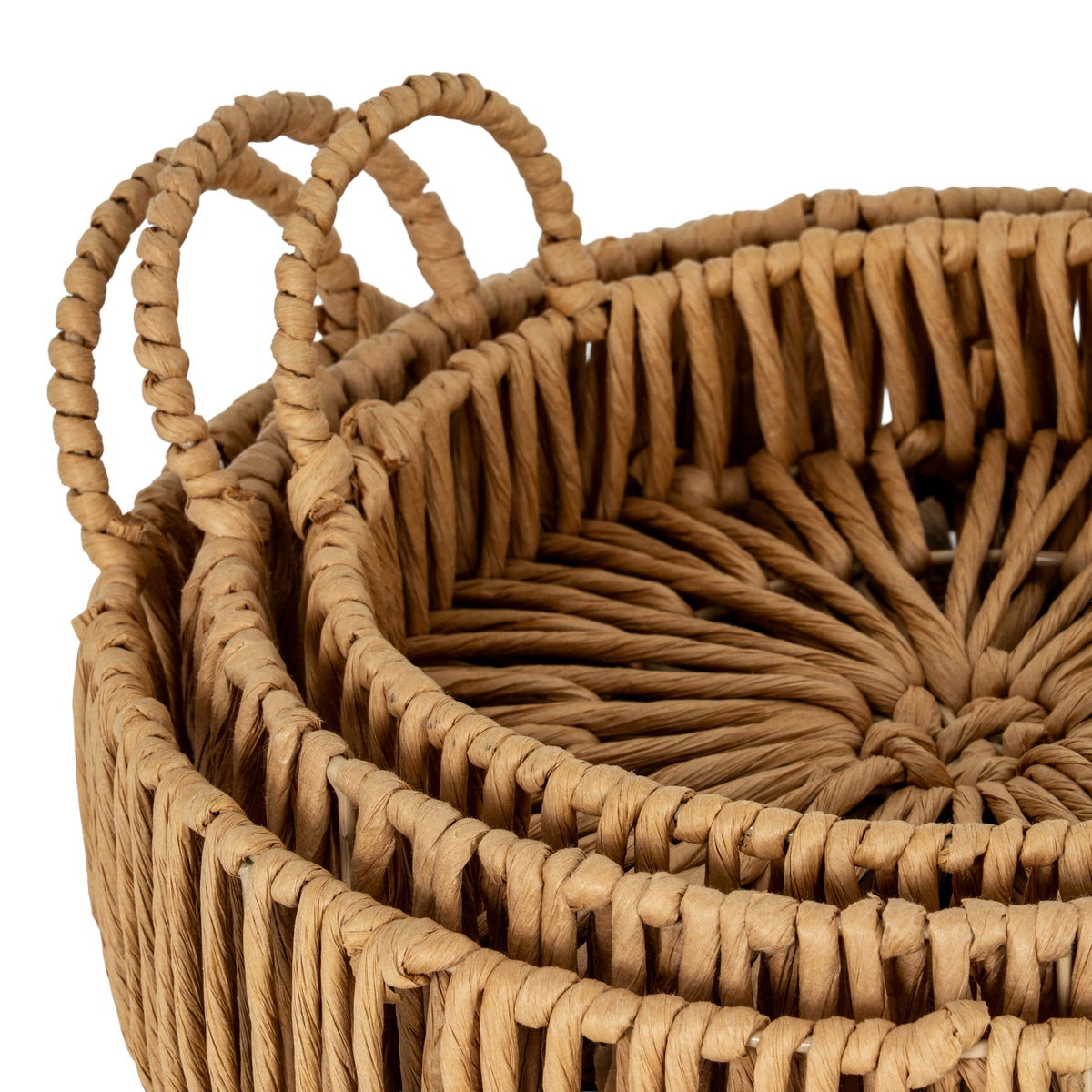 Large Loop Handle Set of 3 Round Trays - BROWN