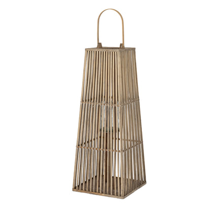 Large Silo Wicker Lantern With Glass Holder - BROWN