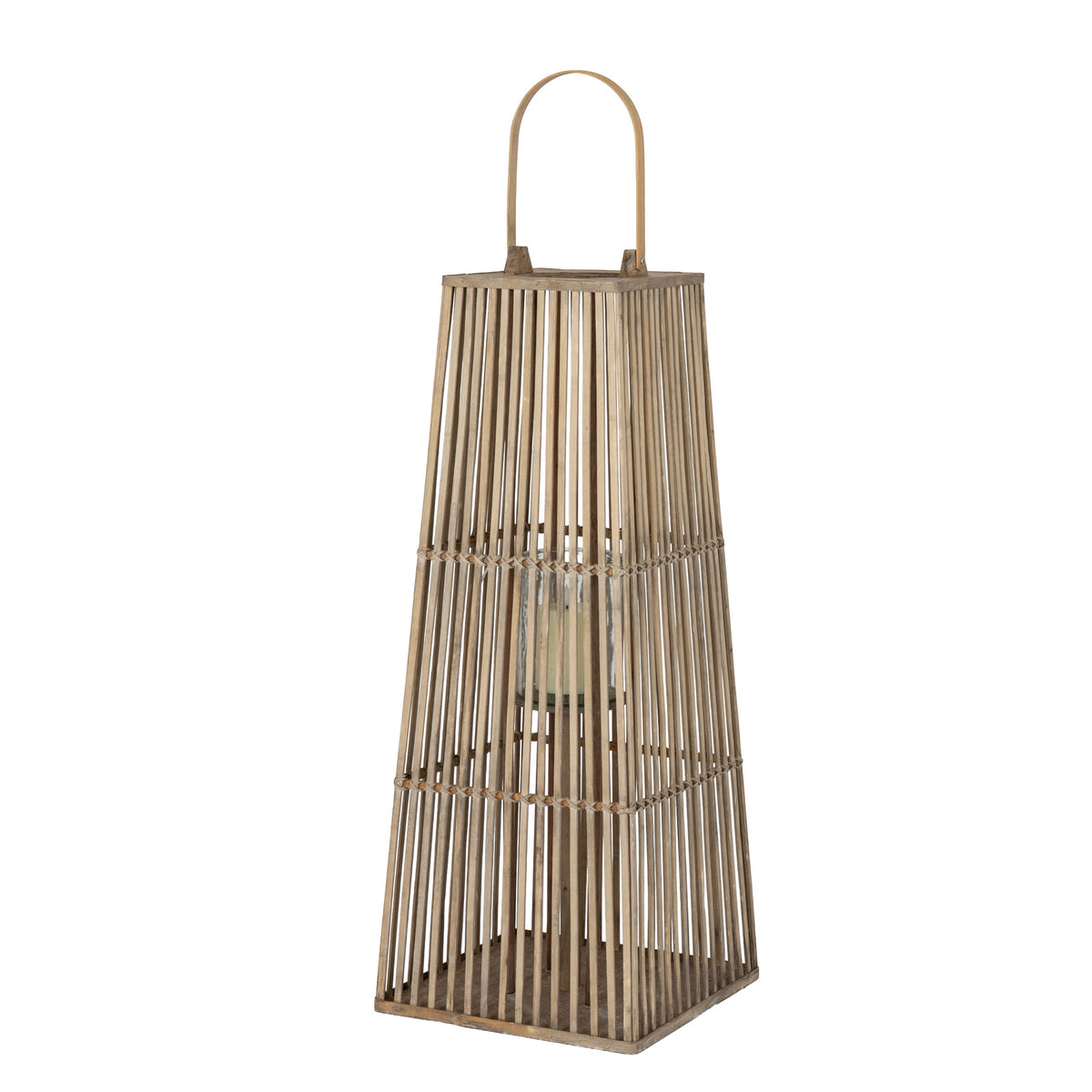 Large Silo Wicker Lantern With Glass Holder - BROWN