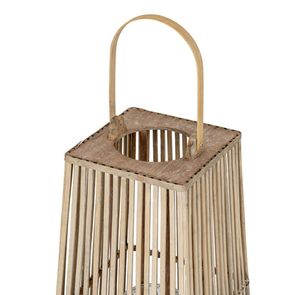 Large Silo Wicker Lantern With Glass Holder - BROWN