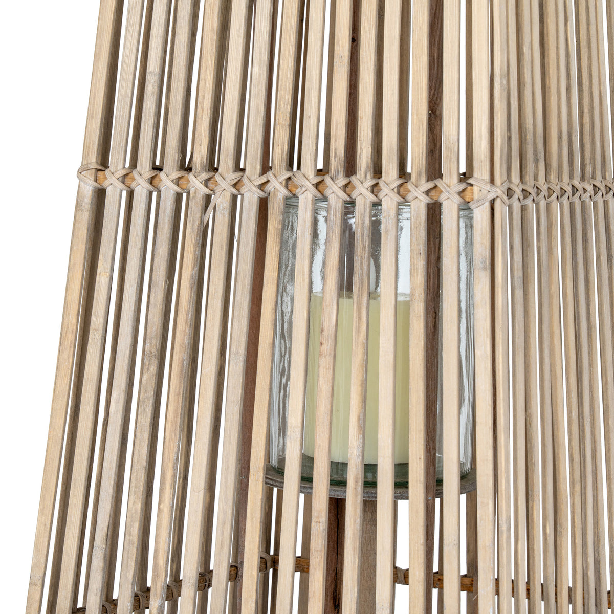 Large Silo Wicker Lantern With Glass Holder - BROWN