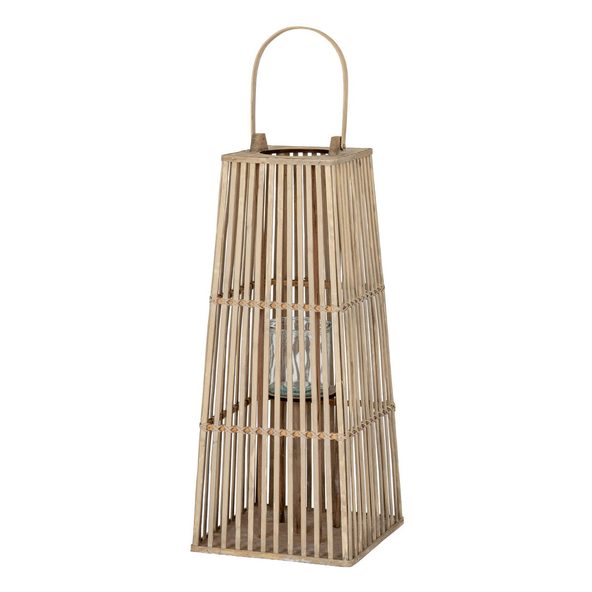 Medium Silo Wicker Lantern With Glass Holder - BROWN