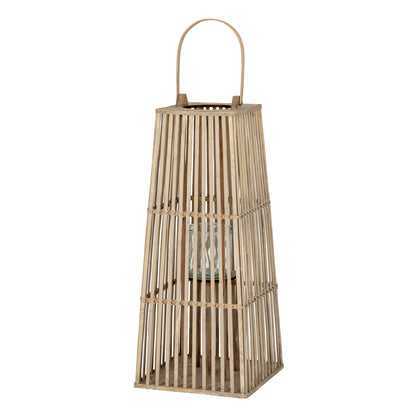 Medium Silo Wicker Lantern With Glass Holder - BROWN