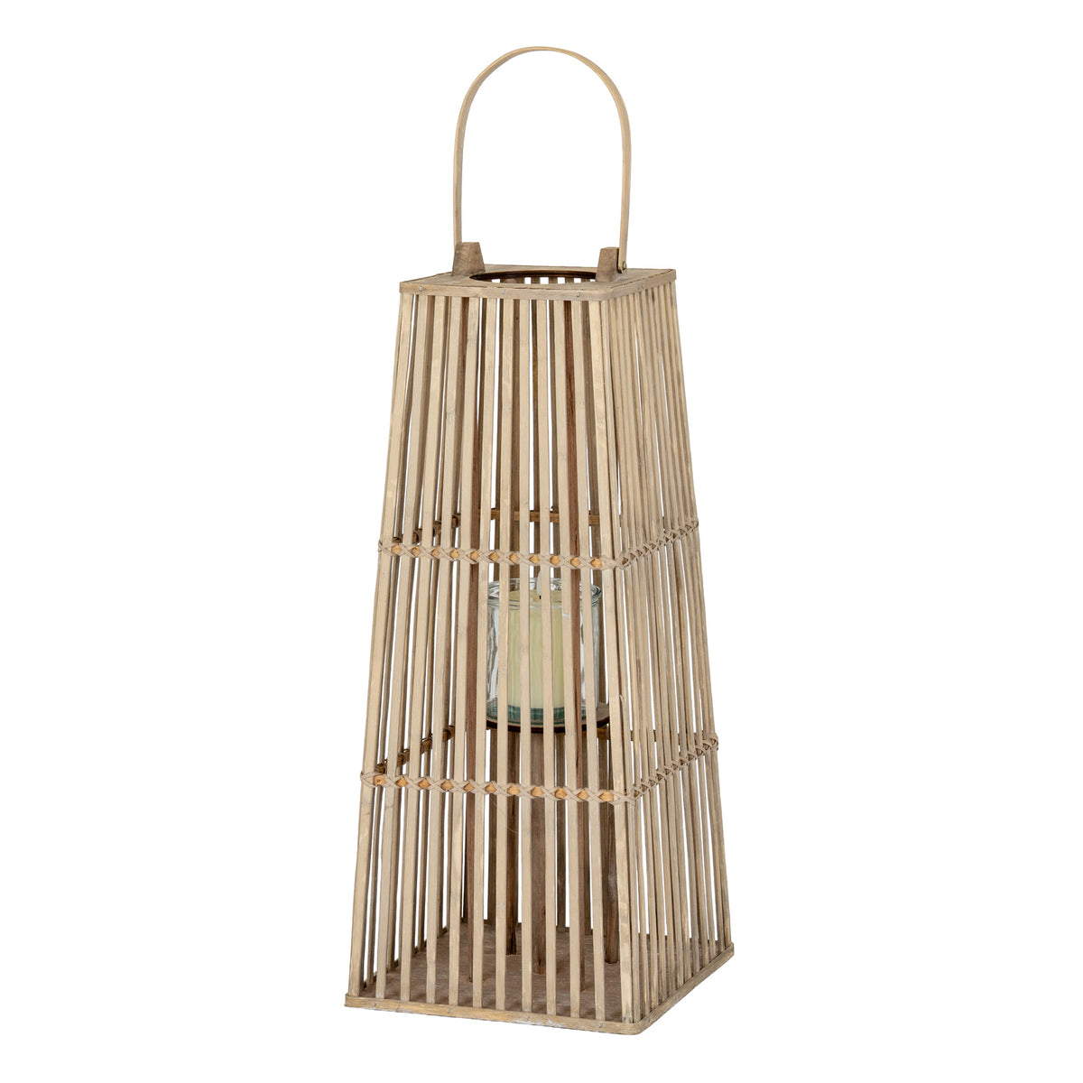 Medium Silo Wicker Lantern With Glass Holder - BROWN
