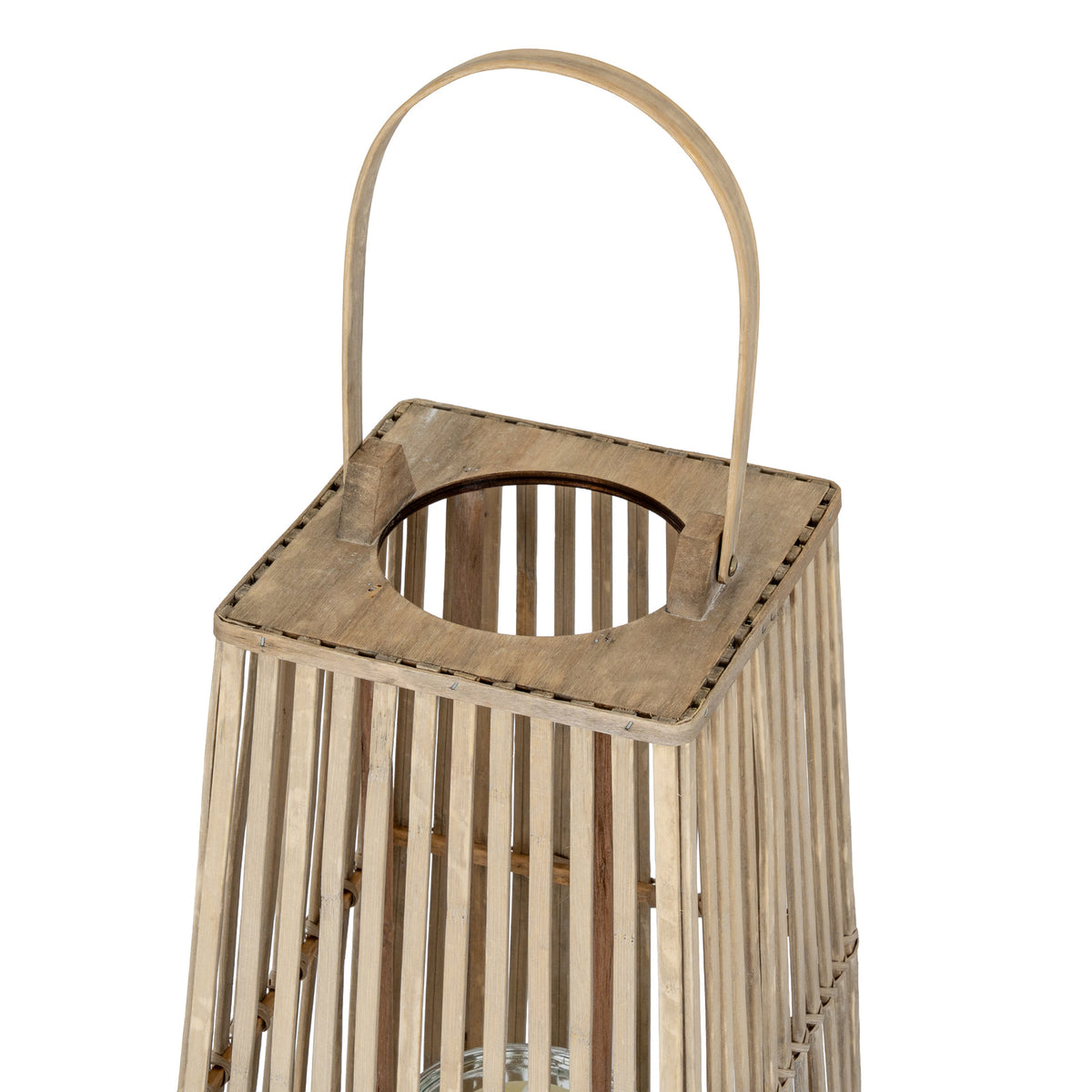 Medium Silo Wicker Lantern With Glass Holder - BROWN