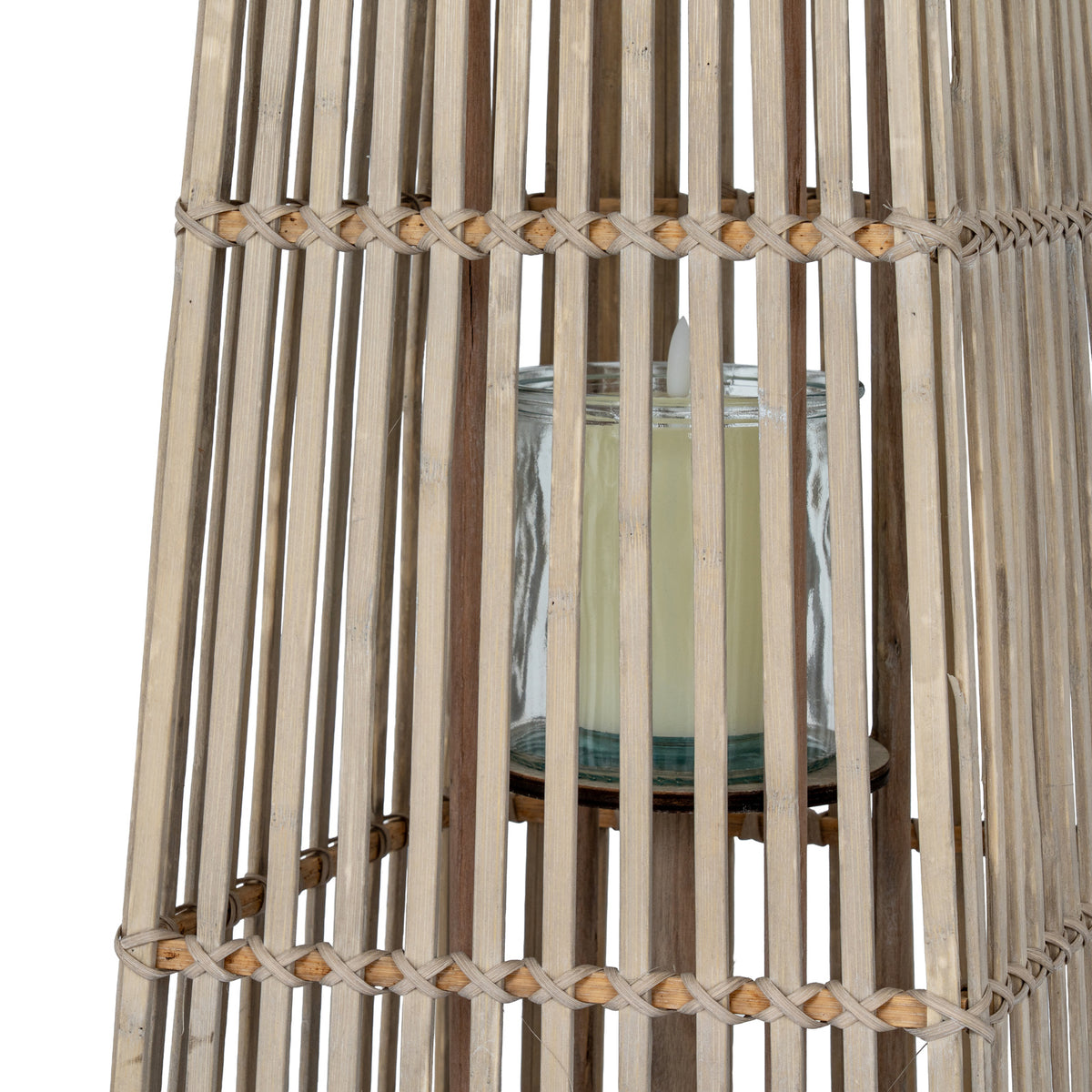 Medium Silo Wicker Lantern With Glass Holder - BROWN