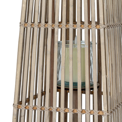 Medium Silo Wicker Lantern With Glass Holder - BROWN