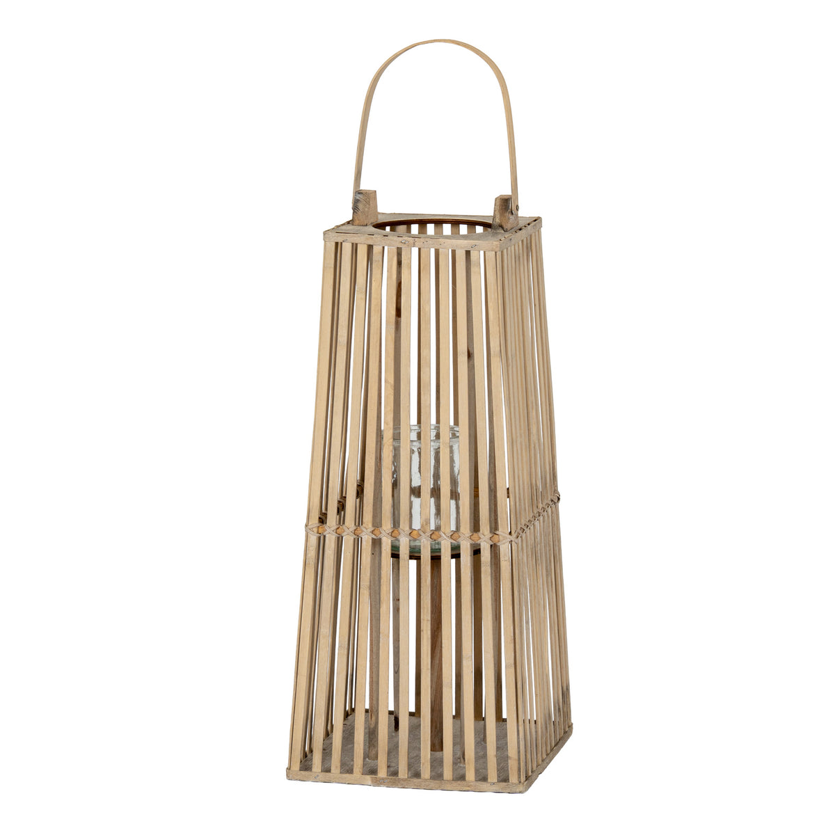 Small Silo Wicker Lantern With Glass Holder - BROWN