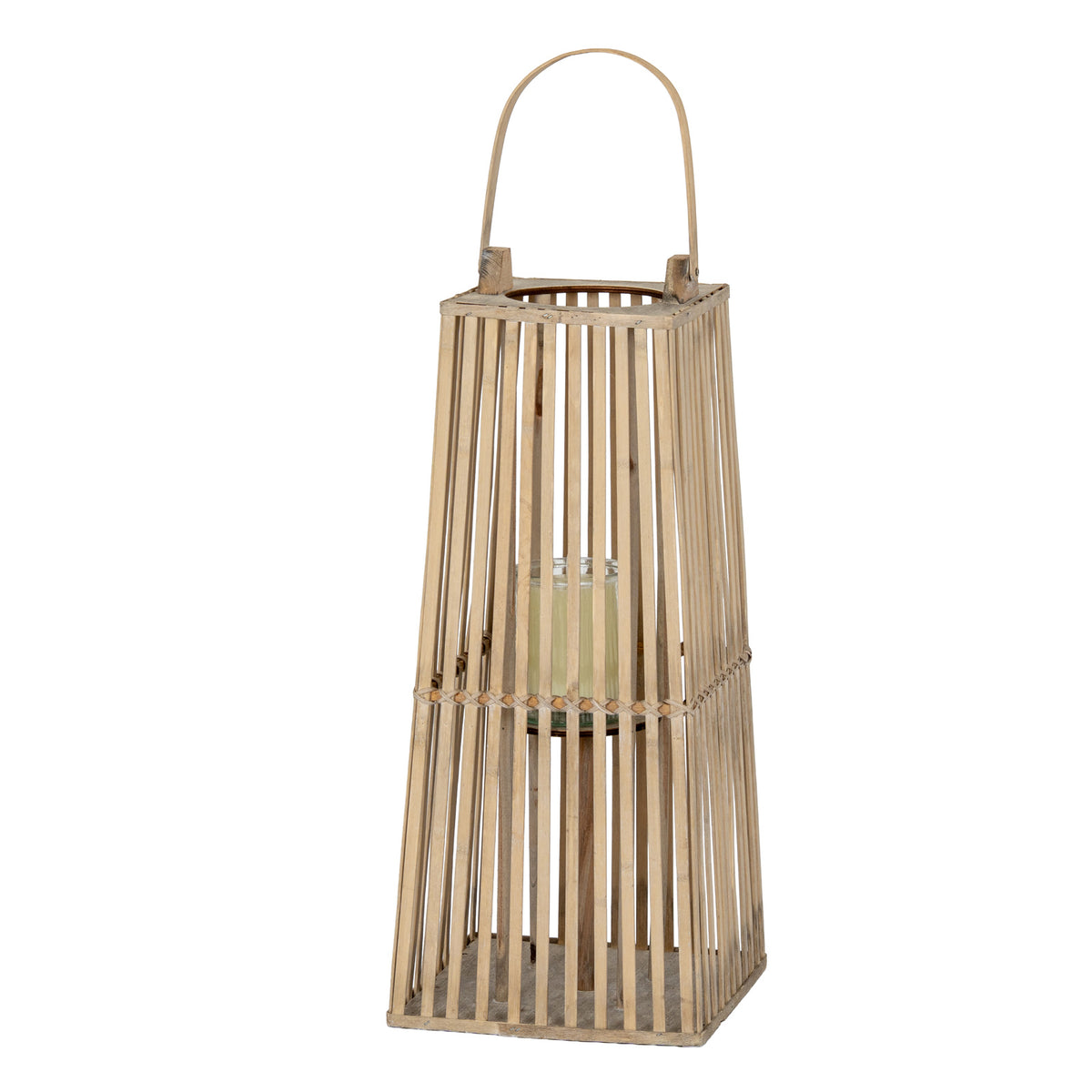 Small Silo Wicker Lantern With Glass Holder - BROWN