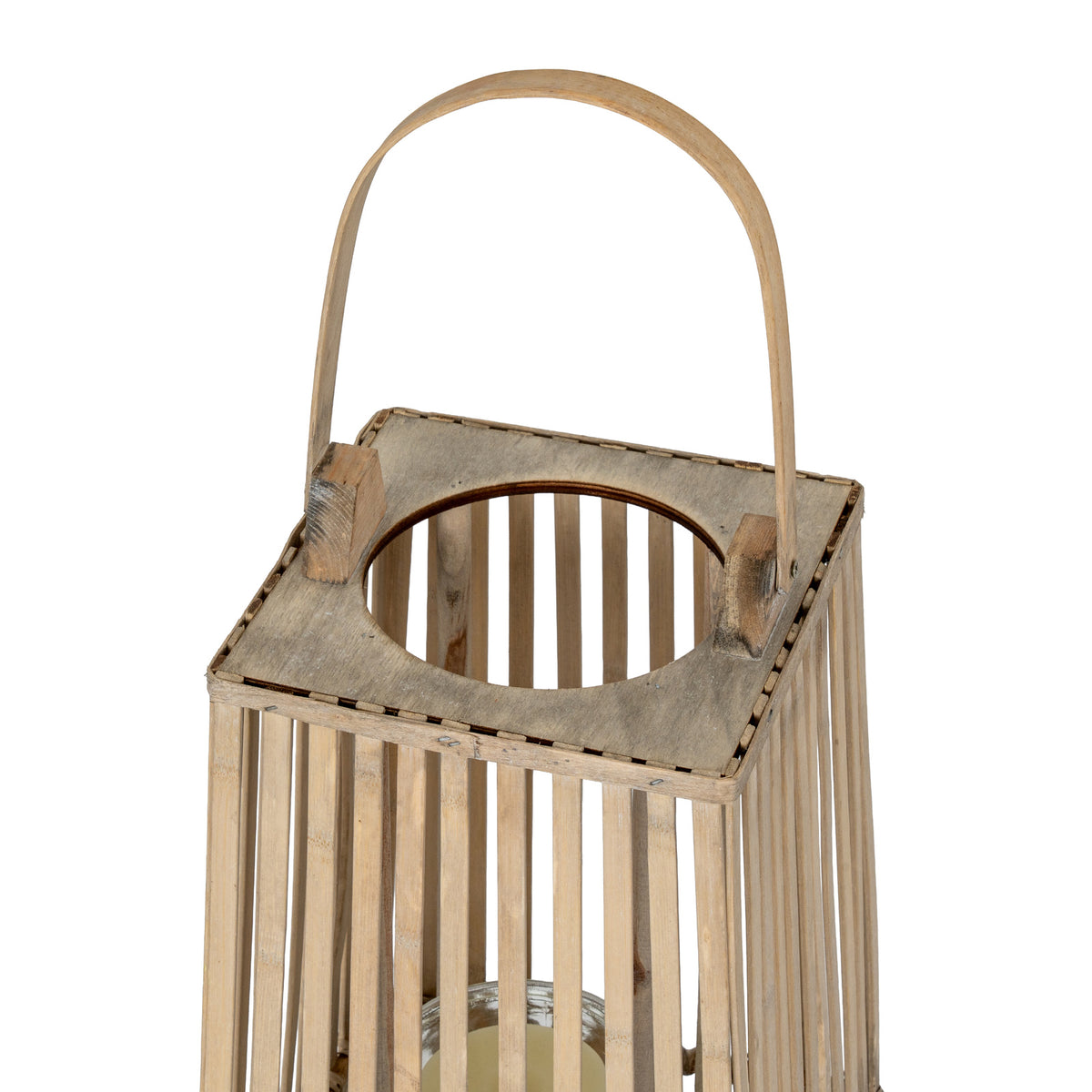 Small Silo Wicker Lantern With Glass Holder - BROWN