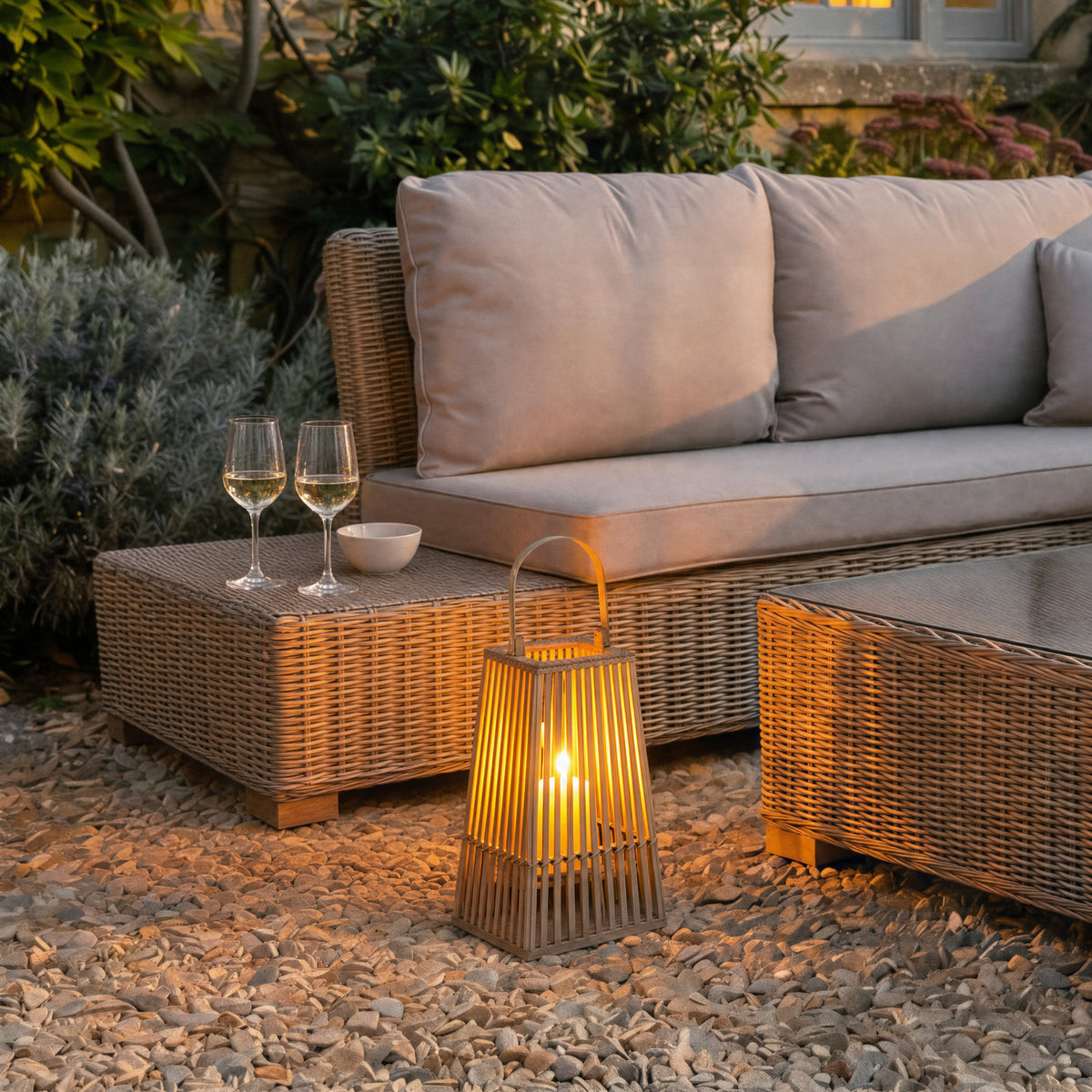 Small Silo Wicker Lantern With Glass Holder - BROWN