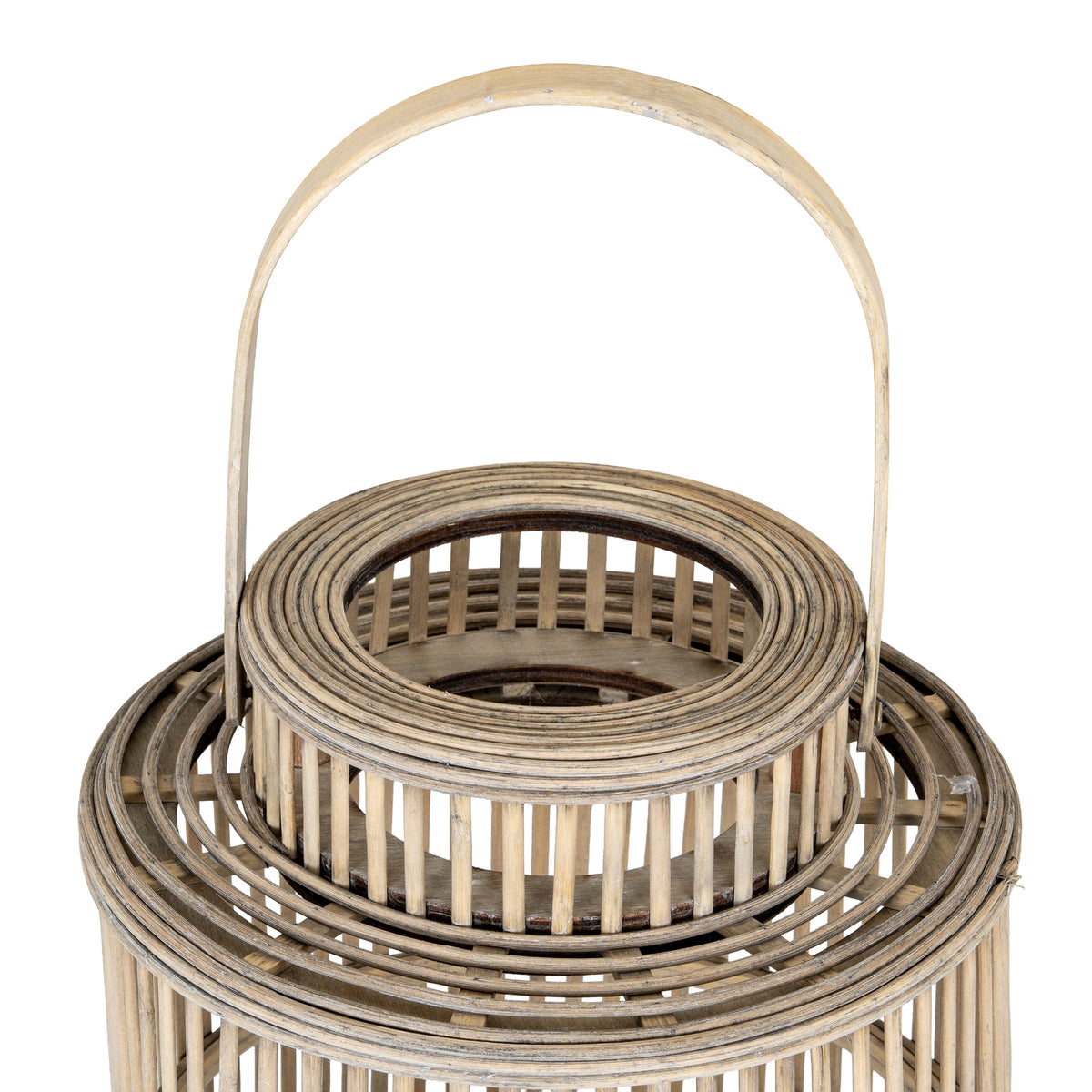 Cylinder Wicker Lantern With Glass Holder - BROWN