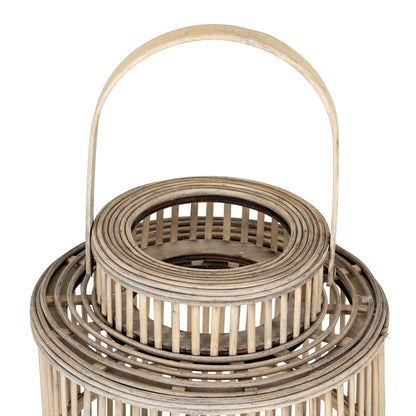 Cylinder Wicker Lantern With Glass Holder - BROWN