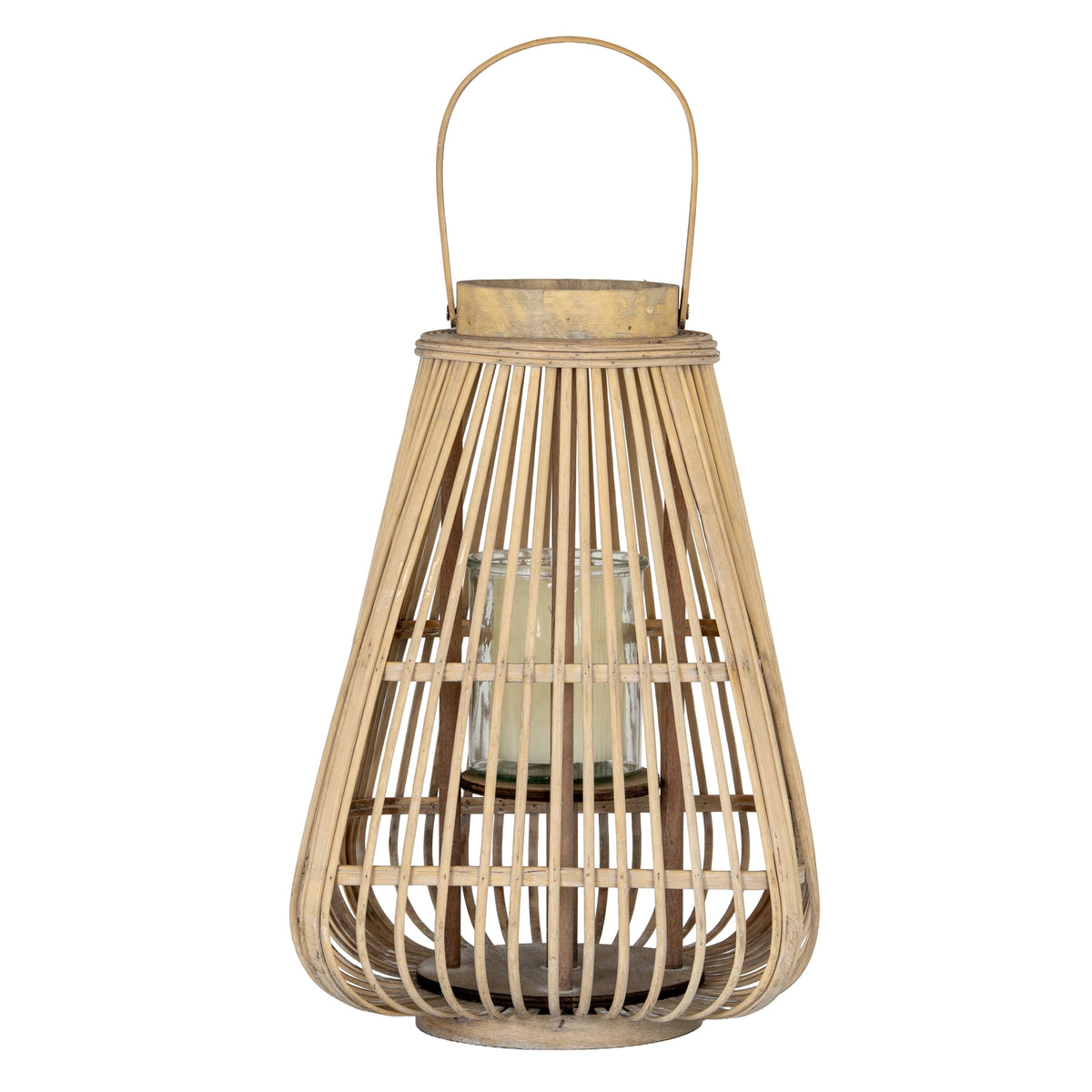Large Peardrop Wicker Lantern With Glass Holder - BROWN