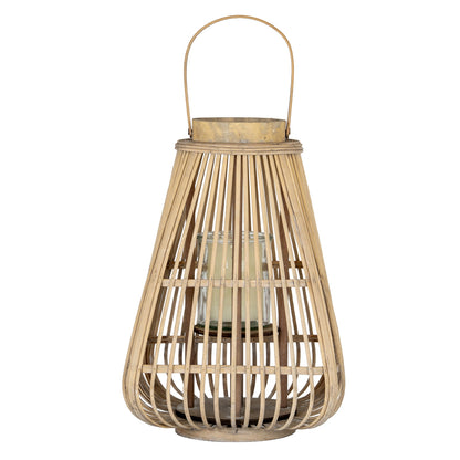 Large Peardrop Wicker Lantern With Glass Holder - BROWN