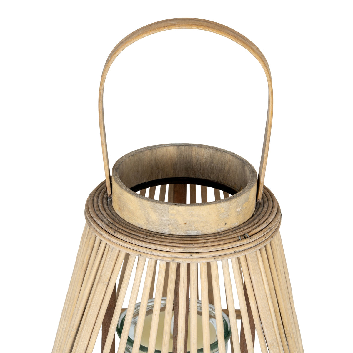 Large Peardrop Wicker Lantern With Glass Holder - BROWN