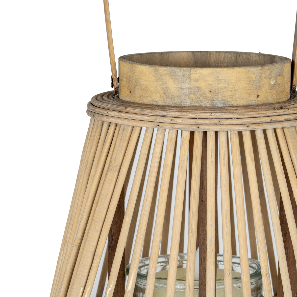Large Peardrop Wicker Lantern With Glass Holder - BROWN