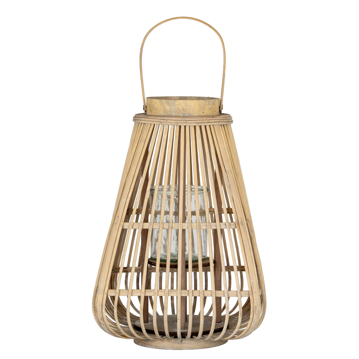 Large Peardrop Wicker Lantern With Glass Holder - BROWN