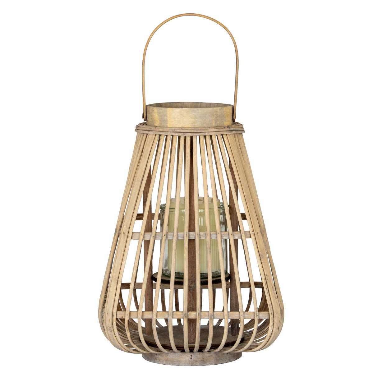 Medium Peardrop Wicker Lantern With Glass Holder - BROWN