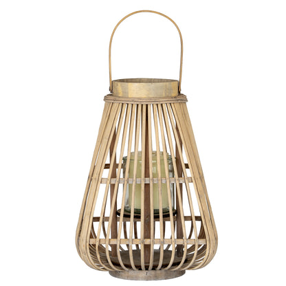 Medium Peardrop Wicker Lantern With Glass Holder - BROWN