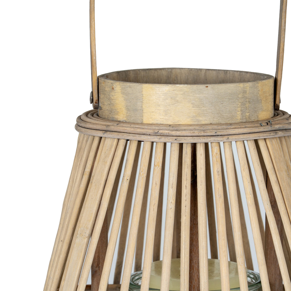 Medium Peardrop Wicker Lantern With Glass Holder - BROWN