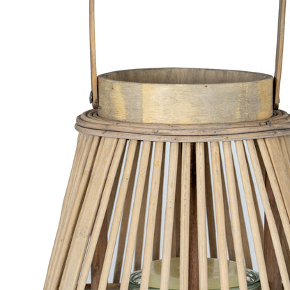 Medium Peardrop Wicker Lantern With Glass Holder - BROWN