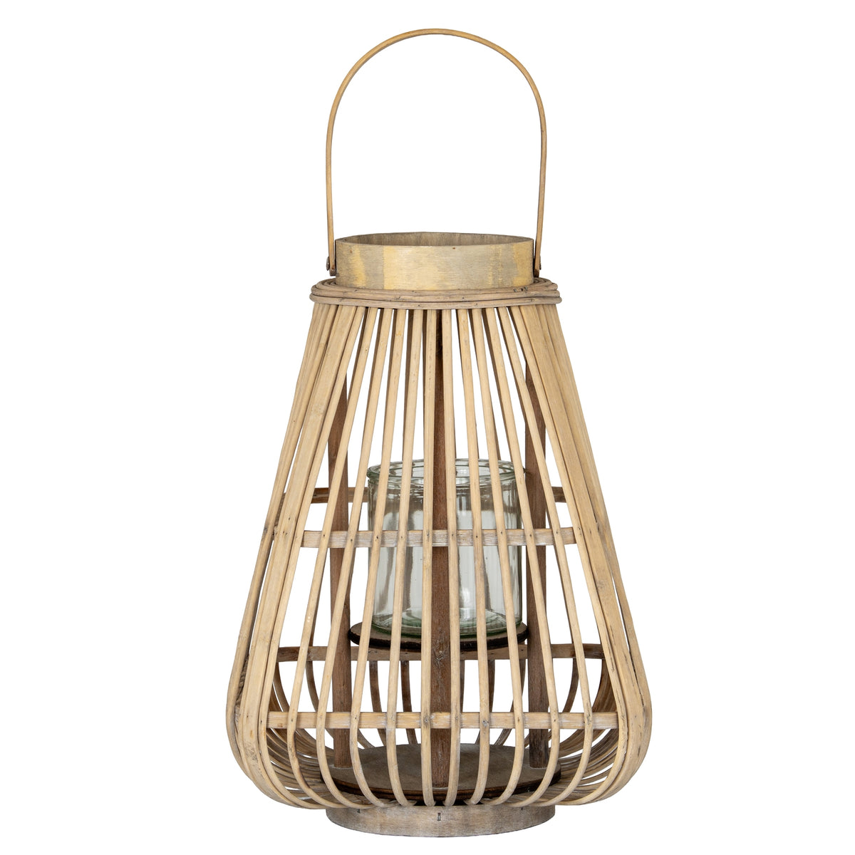 Medium Peardrop Wicker Lantern With Glass Holder - BROWN