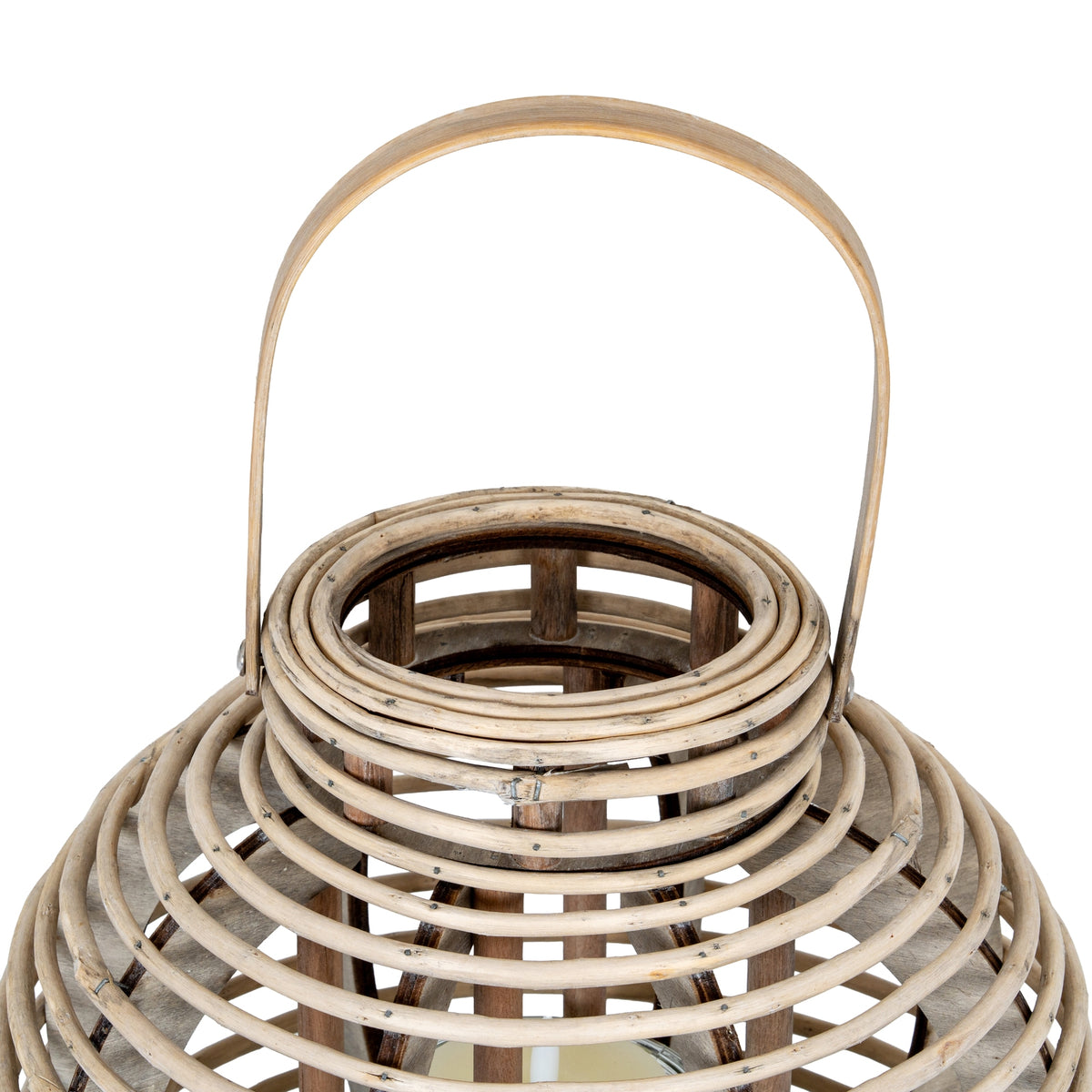Large Round Willow Lantern With Glass Holder - BROWN