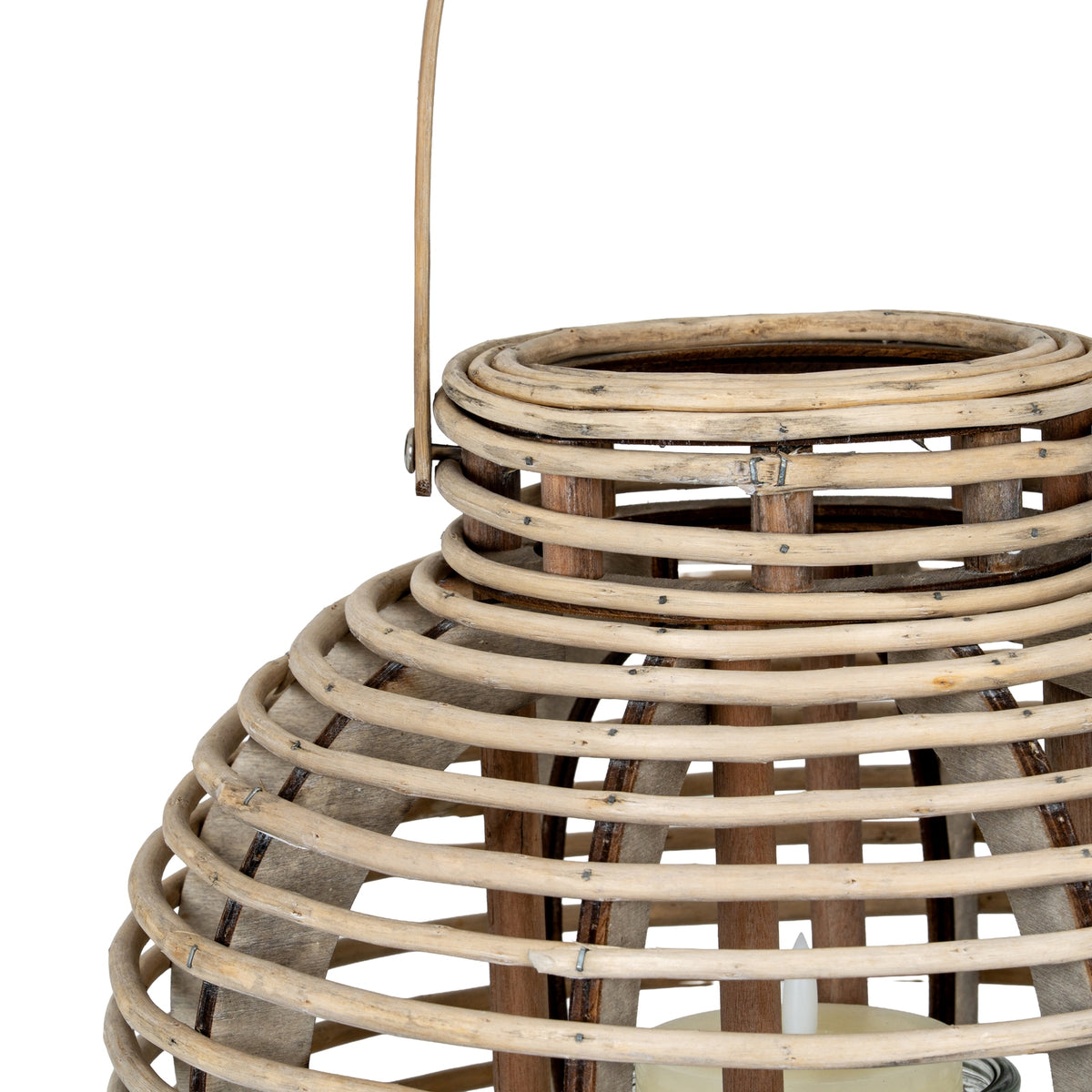 Large Round Willow Lantern With Glass Holder - BROWN