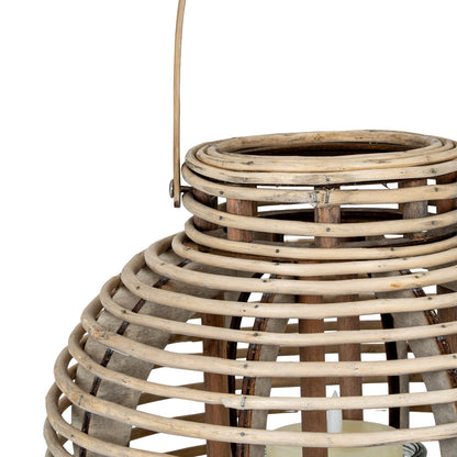 Large Round Willow Lantern With Glass Holder - BROWN