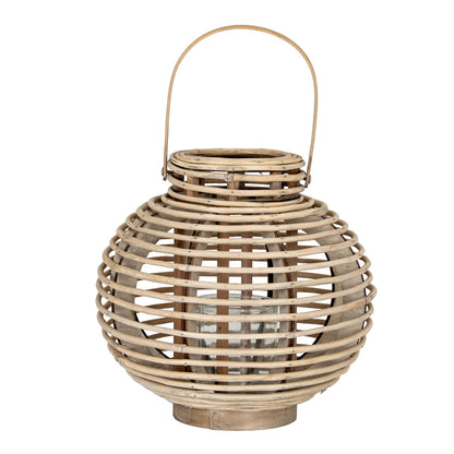 Large Round Willow Lantern With Glass Holder - BROWN