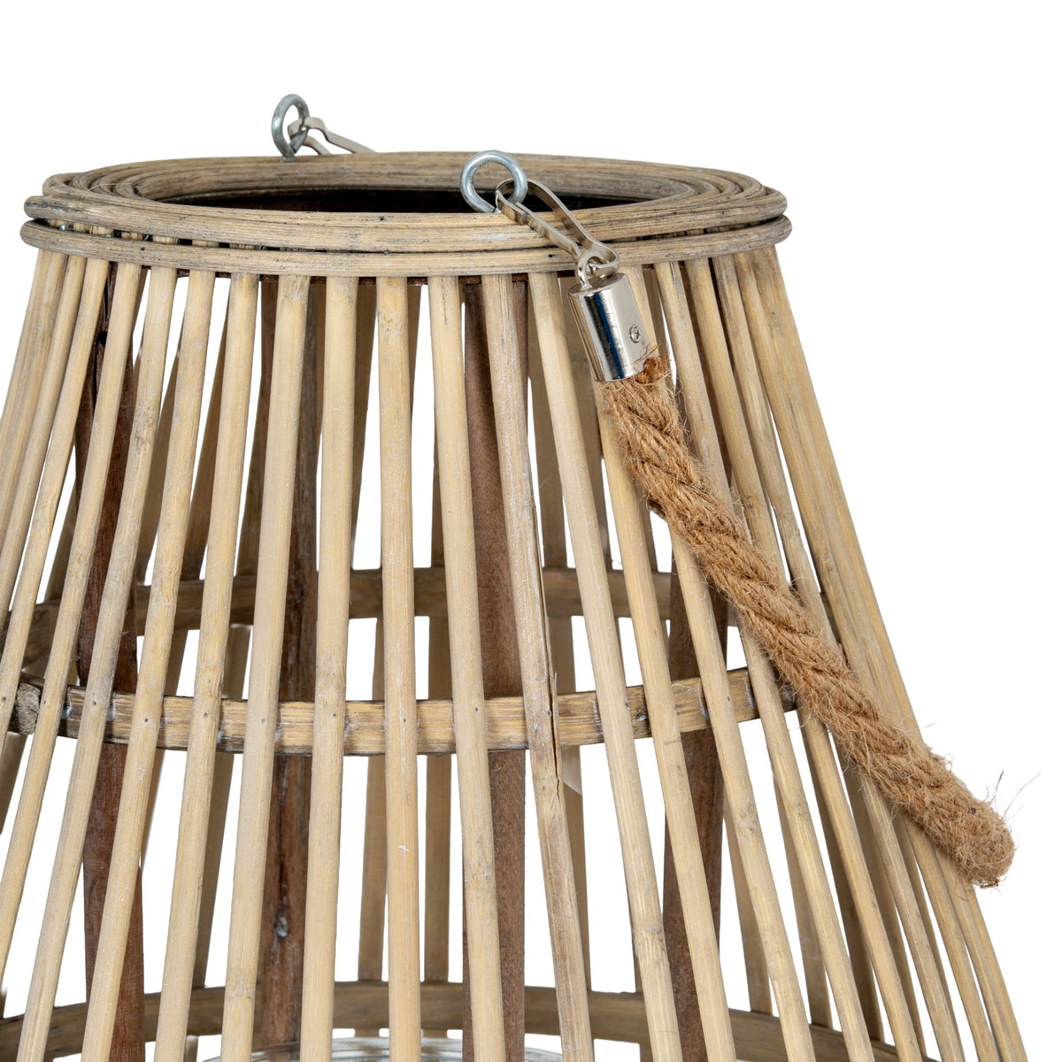 Large Ellipse Wicker Lantern With Glass Holder - BROWN