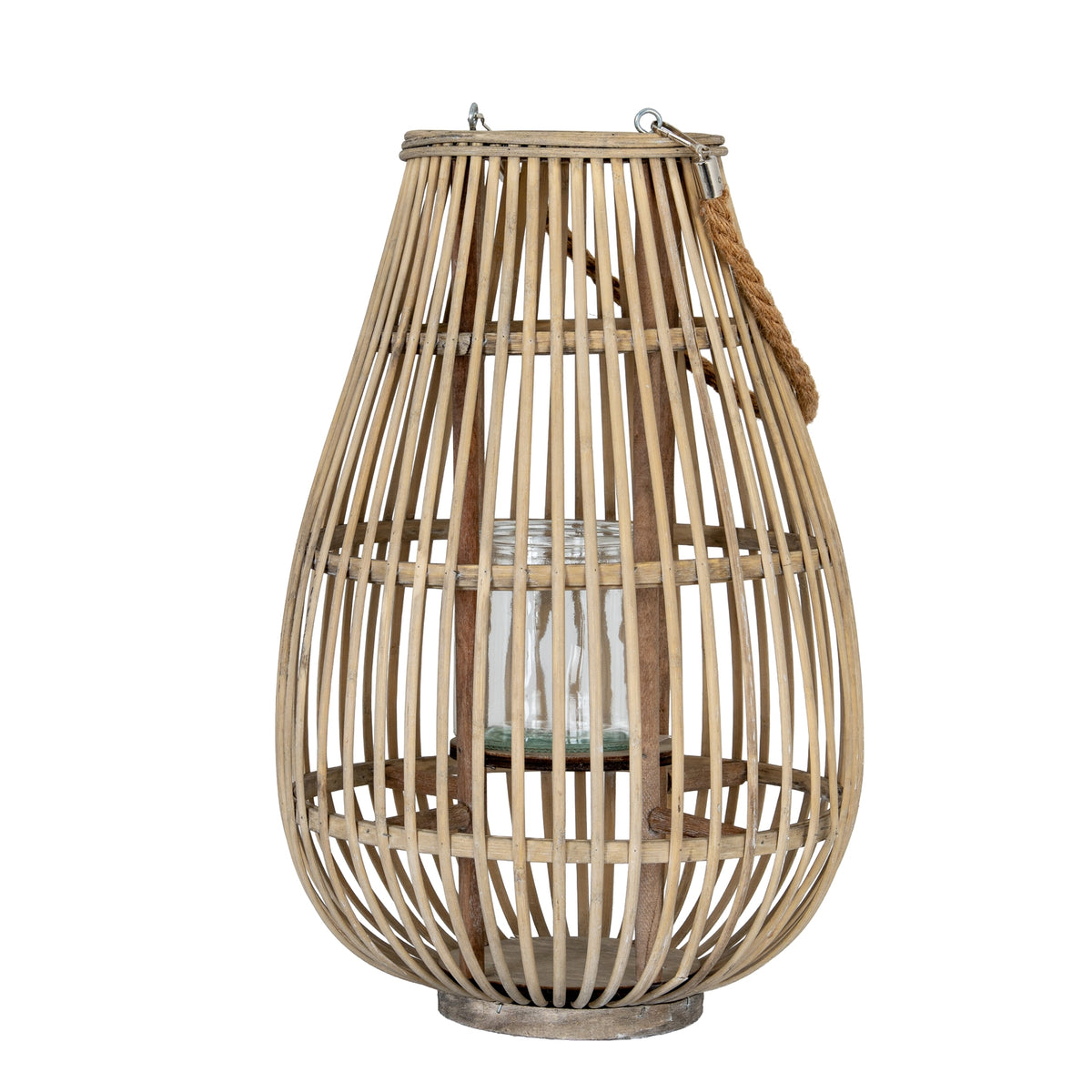 Large Ellipse Wicker Lantern With Glass Holder - BROWN