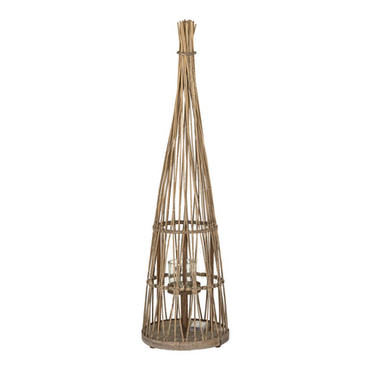 Medium Conical Wicker Lantern With Glass Holder & LED Lights - BROWN