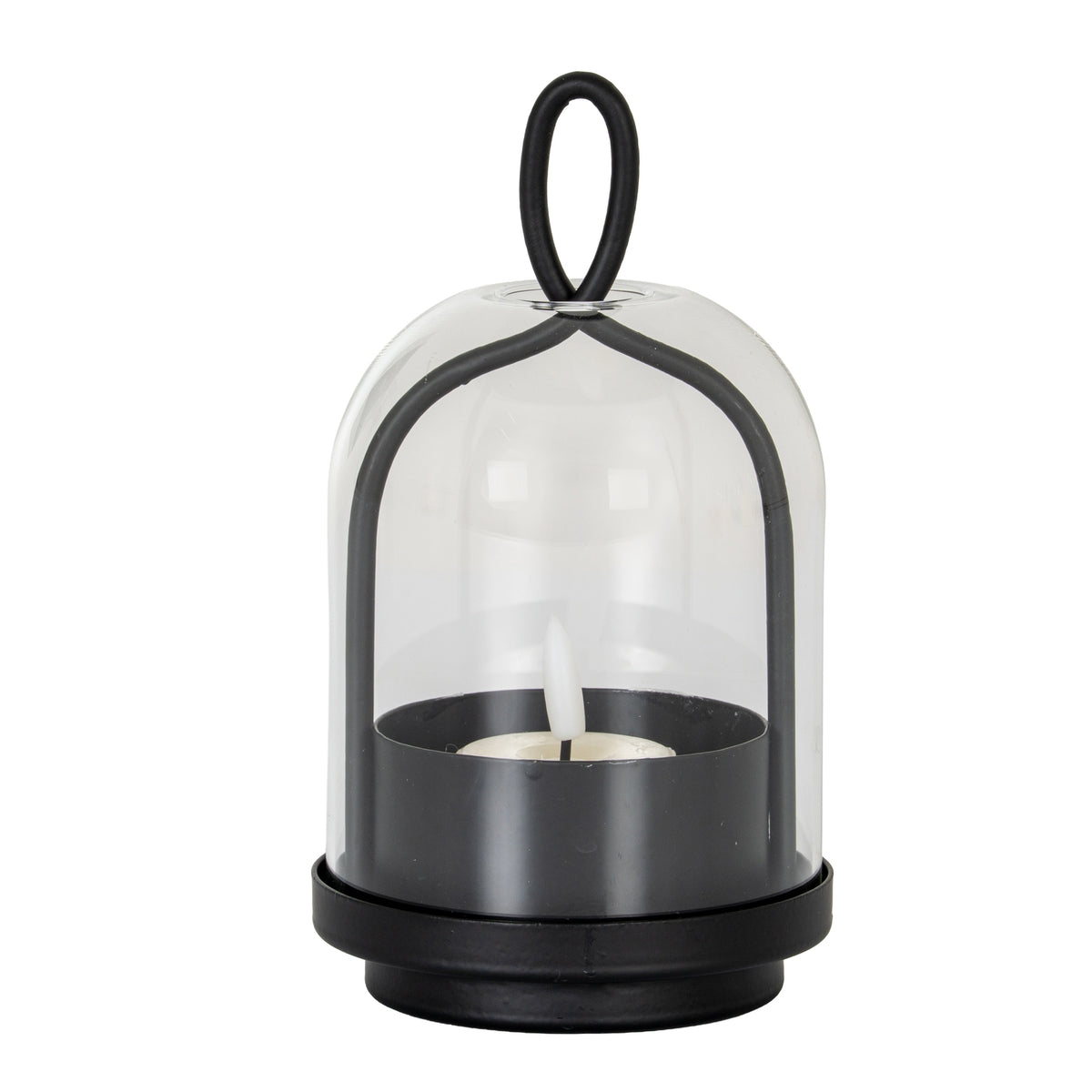 Nyx Large Candle Holder With Glass Cloche - BLACK
