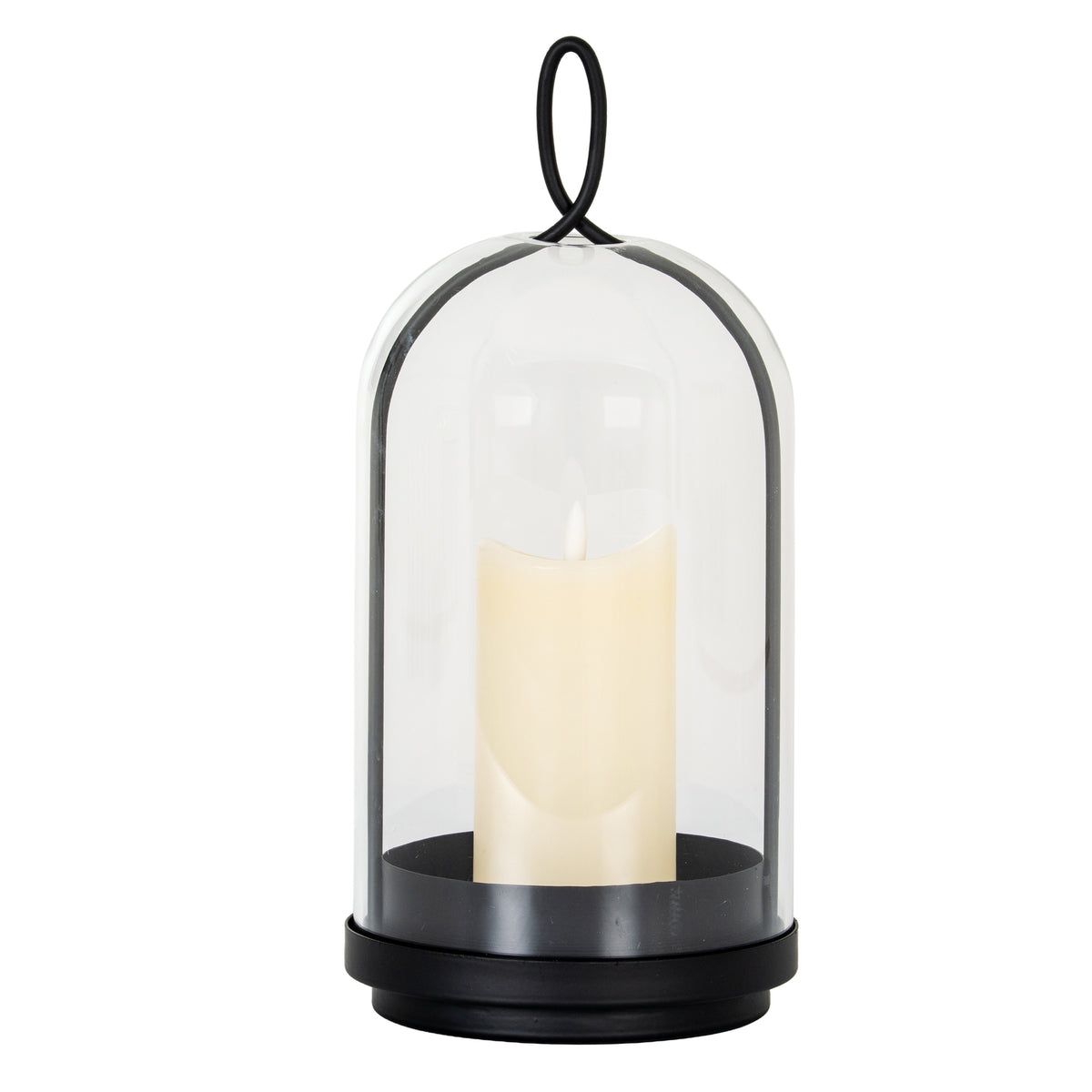 Nysa Large Candle Holder With Glass Cloche - BLACK