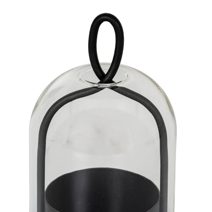 Nysa Large Candle Holder With Glass Cloche - BLACK