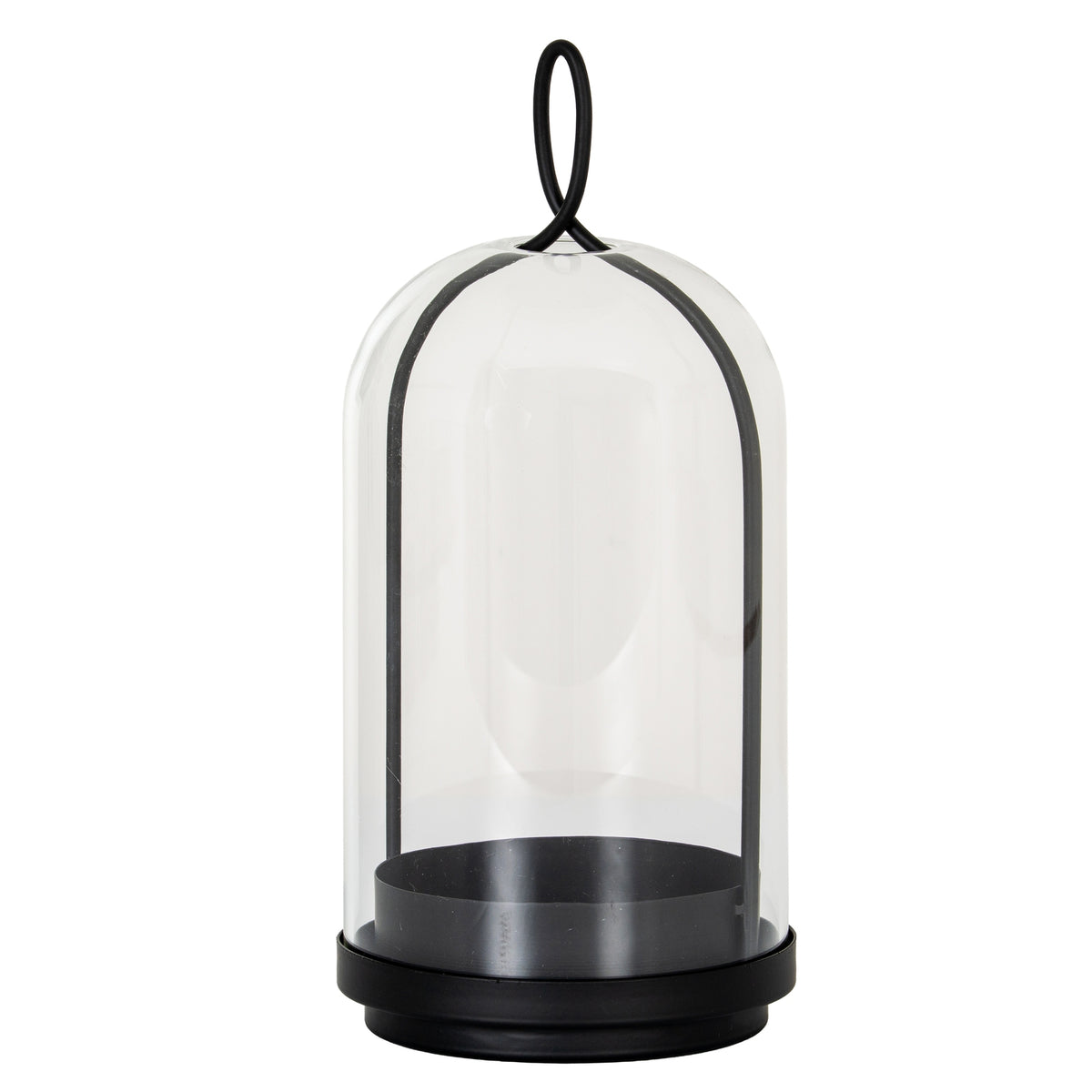 Nysa Large Candle Holder With Glass Cloche - BLACK