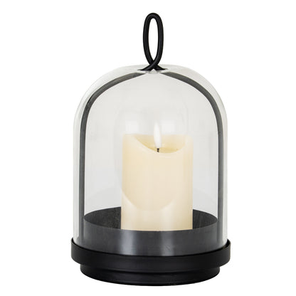 Nysa Medium Candle Holder With Glass Cloche - BLACK